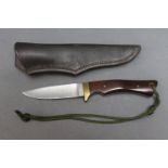 Alan Wood fixed blade hunting knife, with hollow round 4" blade, signed A Wood 1988,