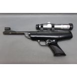 BSA Scorpion 22 Cal break barrel air pistol, fitted with SMK 2 x 20 telescopic sight, circa 1974.