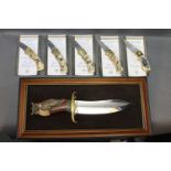 Five Franklin Mint collectors knives, featuring ring necked pheasant, mallard, canvas back,