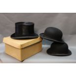 Locke & Co Hatters, St James Street, London, a riding bowler hat together with another bowler,