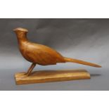 Ron Dickens carved wooden pheasant, signed to the base "Ron Dickens 1973 Pheasant".