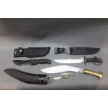 A Kukri knife with brass handle, 12", with sheath, a Walther fixed blade knife, 5½",