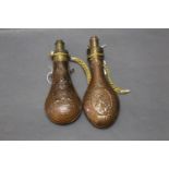 G&JW Hawksley 2 copper and brass powder flasks,