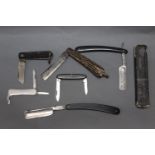 Six pocketknives, cut throat razors etc, to include Harrison Brothers, E.K.A.