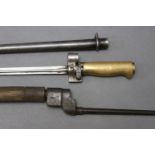 French bayonet, with brass handle and cruciform blade, British spike bayonet stamped "VNS".