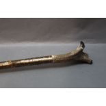 Hazel shaft walking stick, stag antler handle. 129 cm.