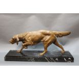 Late 20th century painted spelter figure of a hunting dog,