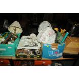 3 boxes of lamps, cutlery, place mats, light shades, bread bin, toaster, etc.