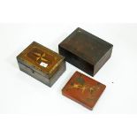 3 vintage boxes, one leather covered,