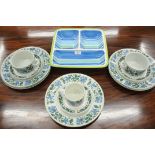 13 pieces of Mid Winter Stonehenge pattern dinnerware and striped dish