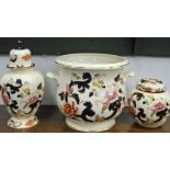 3 pieces of Masons Blue Mandalay (lidded vase,