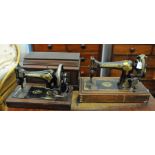 Singer hand sewing machine decorated with Egyptian scenes plus another Singer sewing machine