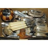 Box of cutlery, table lighters, pipe, etc.