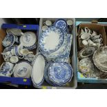 3 boxes of blue and white crockery, Dickens Coaching Days crockery, etc.