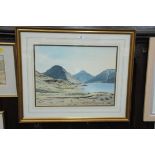 J Beddows, watercolour of Wastwater, 34 cm x 45 cm, framed,