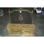 Brass fire screen and 2 magazine racks