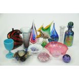 Box of Art Glass, to include vases, bowls, candlesticks, Mdina vase, etc.