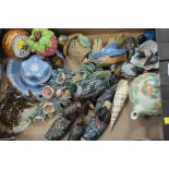 Box of bird ornaments, Wedgwood Jasperware, etc.