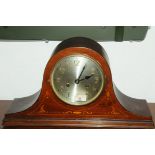 Inlaid mahogany mantle clock with pendulum and key