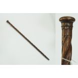 Victorian oak walking stick with carved twisted shaft,