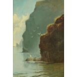 Mary Morris, oil on canvas coastal scene, 29 cm x 19 cm, framed, signed.