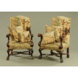 A pair of large throne type armchairs,