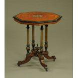 A Victorian birdseye maple octagonal occasional table,