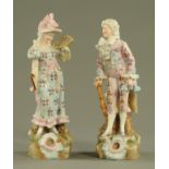 A pair of German porcelain figures, suitors, each with printed mark "Germany" and anchor.