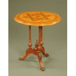 A Victorian circular parquetry occasional table, specimen wood with moulded edge,