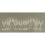 A suite of Waterford crystal glass, comprising 6 champagne flutes, 6 red and 6 white wine glasses,