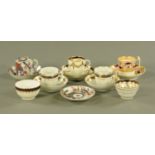 Five 19th century coffee cans and tea cups each with saucer,