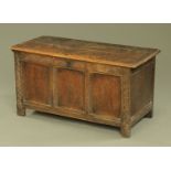 An 18th century oak three panelled coffer,