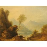J Poole (19th century British), oil on canvas, lake and mountain scene.