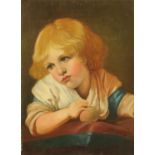 G.W. (20th century English School), portrait of a young girl holding an apple, initialled G.W.