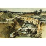 George J Drought, watercolour on paper "Quarry", 33 cm x 49 cm, framed.