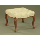 A Victorian walnut square form stool,