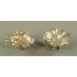 A pair of 19th century silver plate on copper shell shape dishes,