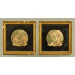 A pair of Victorian framed Bartolozzi prints, circular, with brass surround and gilt frames.