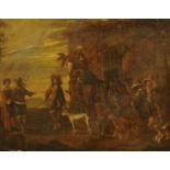Manor of Philips Wouverman (1619-1668), a Dutch oil on canvas, a hawking and hunting scene.