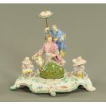 A Dresden 19th century porcelain inkwell stand, of large form,