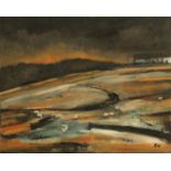 Karen Wallbank, oil on canvas "Sheep in landscape", 40 cm x 50 cm, unframed.