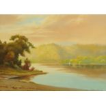 Roland Stead, watercolour, lake and mountain scene. 27 cm x 37 cm.