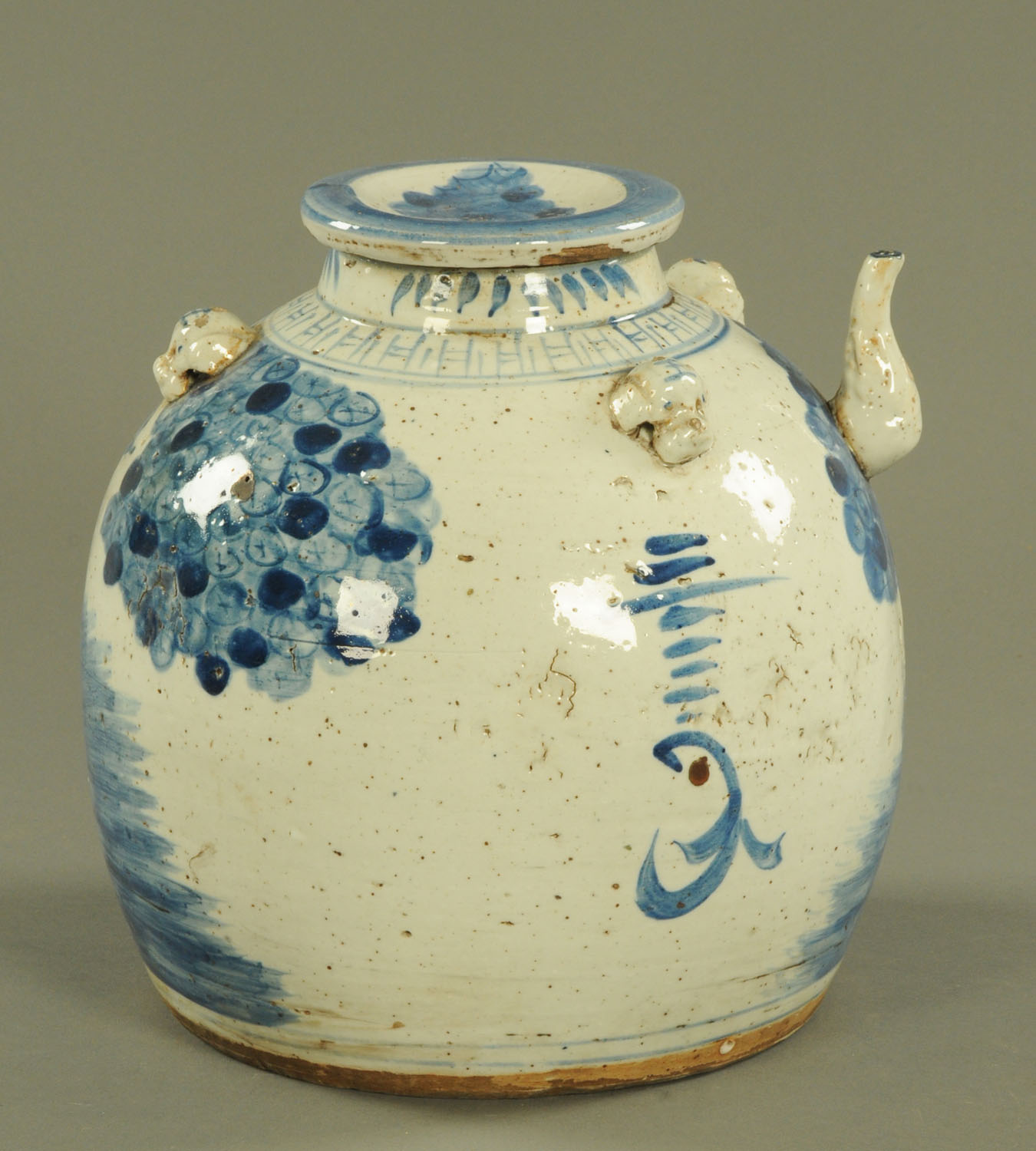 A large Chinese blue and white wine pot, decorated with a series of figures. Height 28 cm. - Image 2 of 3