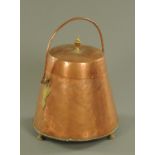 A 19th century Dutch copper and brass milk pail and cover, the cover with brass vase finial,