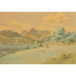 Bernard Eyre Walker, watercolour lake and mountain scene, 33 cm x 47 cm, framed,