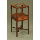 A Georgian mahogany square wash stand, with basin aperture and single drawer. Width 34 cm.