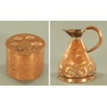 A vintage apothecary planished copper kettle, with various size lidded apertures, diameter 21 cm,