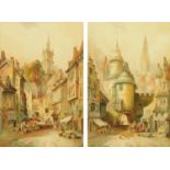 C J Keats (early 20th century) a pair of French town and cathedral scenes, each 48 cm x 31 cm,