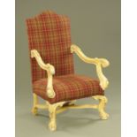 A large painted wooden throne type armchair,