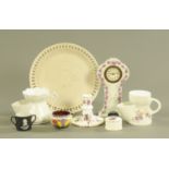 A Wedgwood Museum two handled cup diameter 5 cm, and two shaving mugs,
